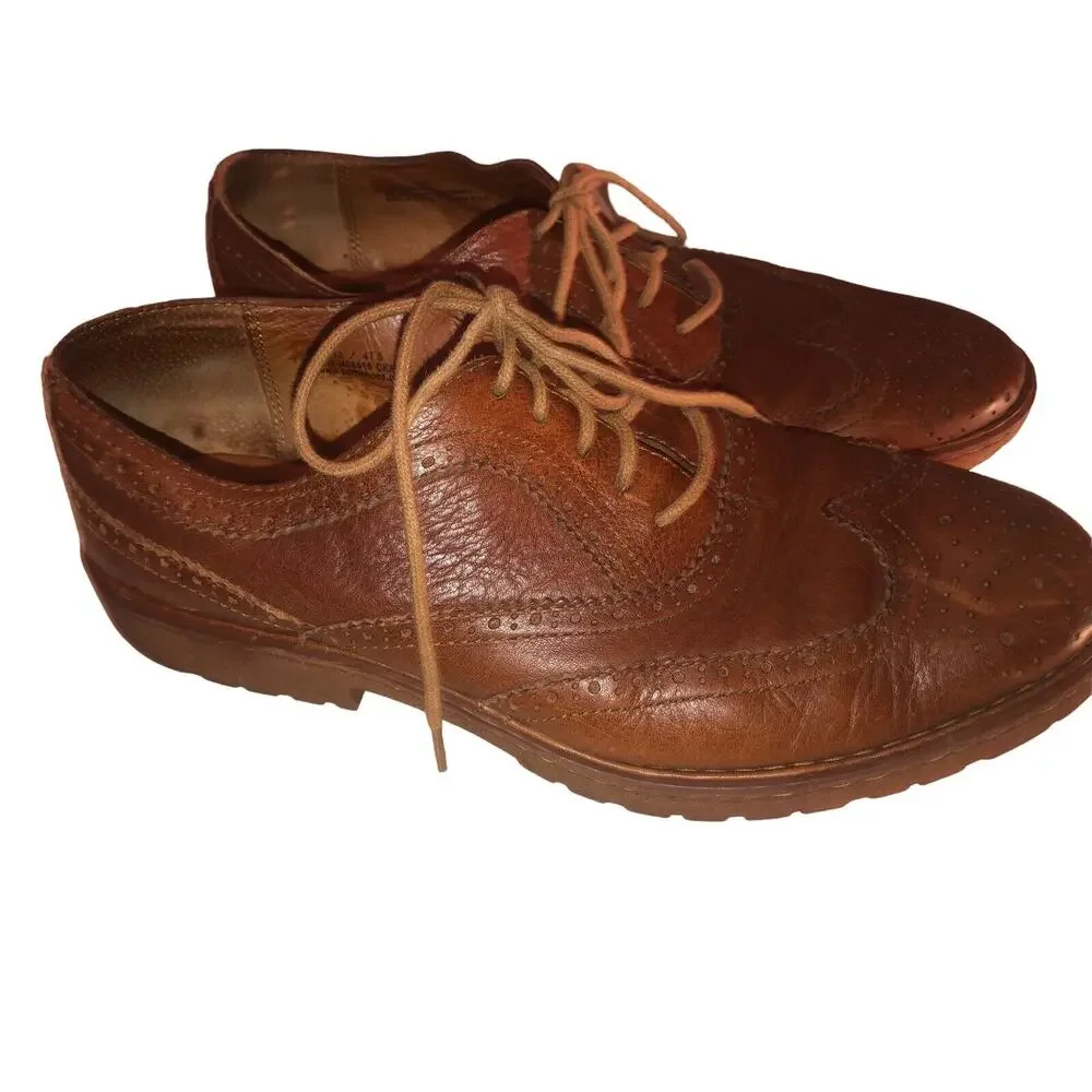 Born Mens Brown Pebbled Leather Wingtip Oxford Brogue Dress Shoes H48516 Size 13